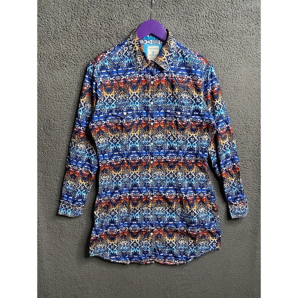 Panhandle Rough Stock western print pearl snap dress Size Small Belt Loops - Picture 1 of 16